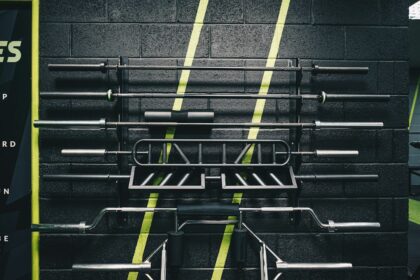 Barbell storage wall of the kind supplied as private label fitness equipment