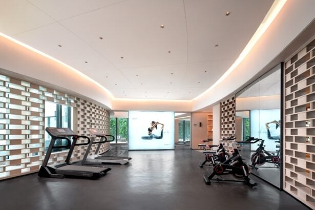 Treadmills and exercise bikes on a commercial fitness floor; illustrative equipment photograph.