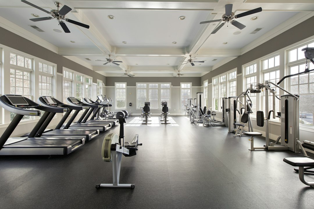A daylit fitness room of the size most hotel gym equipment packages must fit