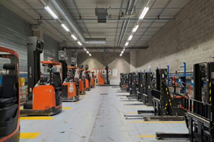 Forklifts on a warehouse floor, the operating assets that come with buying an equipment dealership