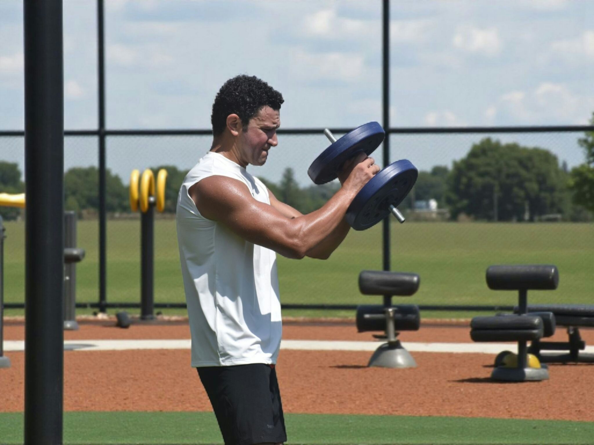 Outdoor session showing mobile personal training equipment in use away from a studio