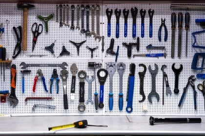 Tool wall of a club service bay where in-house equipment service is performed