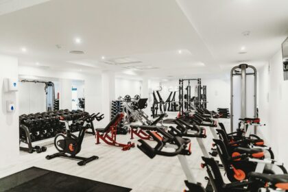 Row of selectorized strength machines of the kind rated on an equipment supplier scorecard