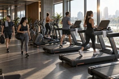 Members choosing among cardio machines based on layout and experience