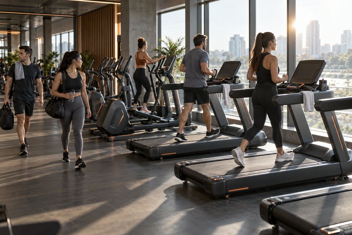 Members choosing among cardio machines based on layout and experience