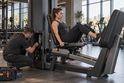 Operator and technician evaluating practical fitness equipment innovation after launch