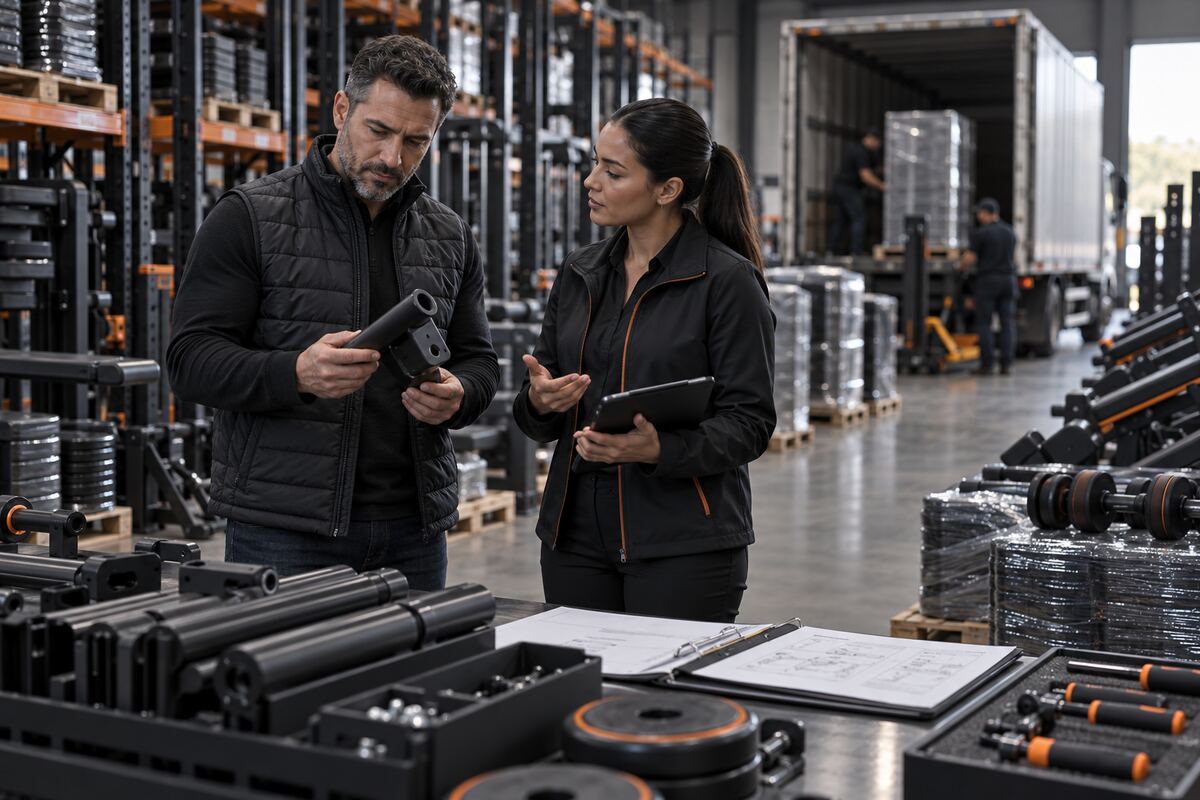 Gym owner reviewing distributor inventory, parts, and service capability
