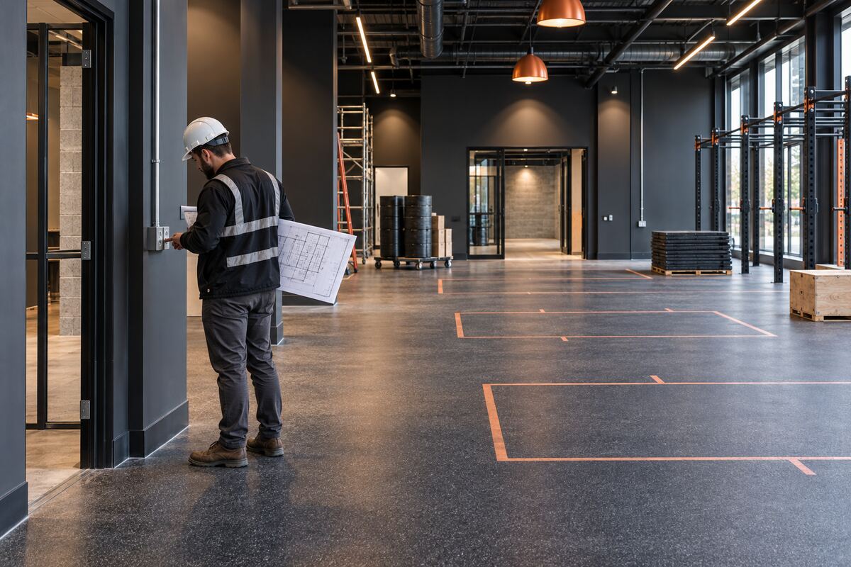 Project manager checking site readiness before gym equipment installation