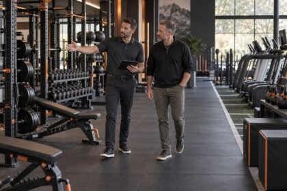Gym equipment partner and facility owner conducting a post-installation walkthrough