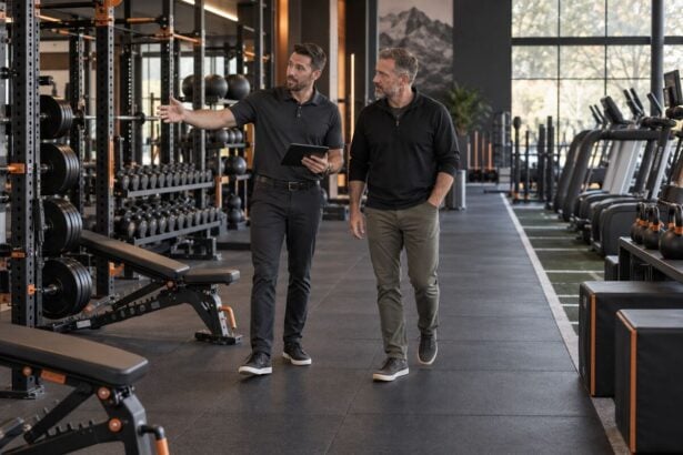 Gym equipment partner and facility owner conducting a post-installation walkthrough
