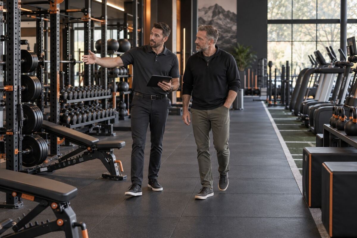 Gym equipment partner and facility owner conducting a post-installation walkthrough