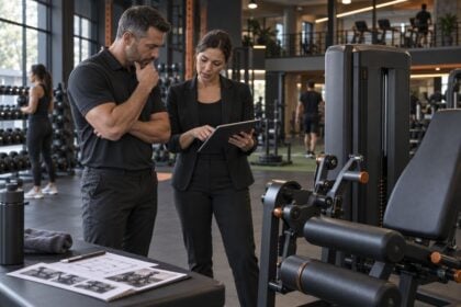 Gym owner and finance leader evaluating gym equipment ROI