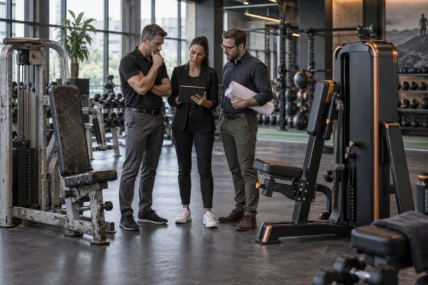 Facility team comparing existing equipment with a proposed gym upgrade
