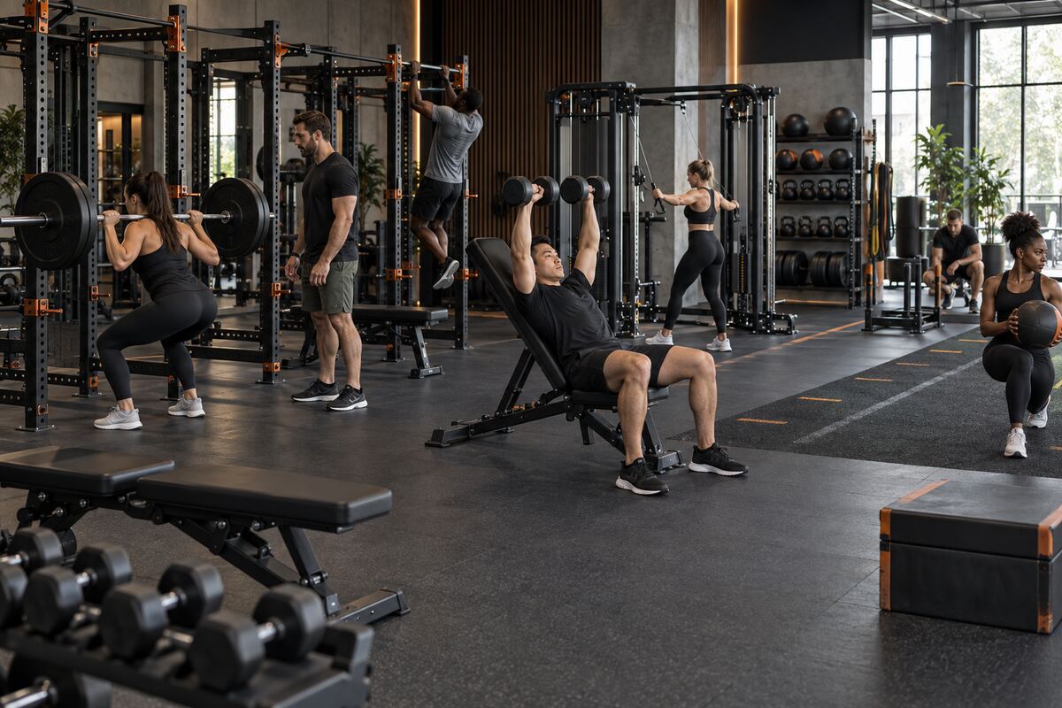 Flexible modern strength equipment arranged for individual and small-group training