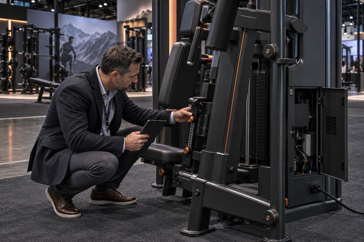 Buyer inspecting service and usability details after a fitness equipment launch