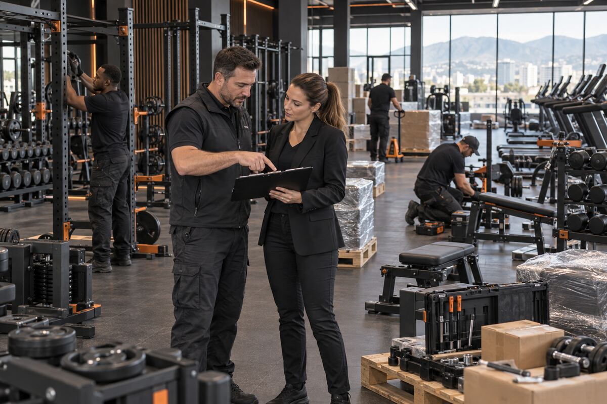 Regional fitness equipment supplier coordinating installation for a gym opening
